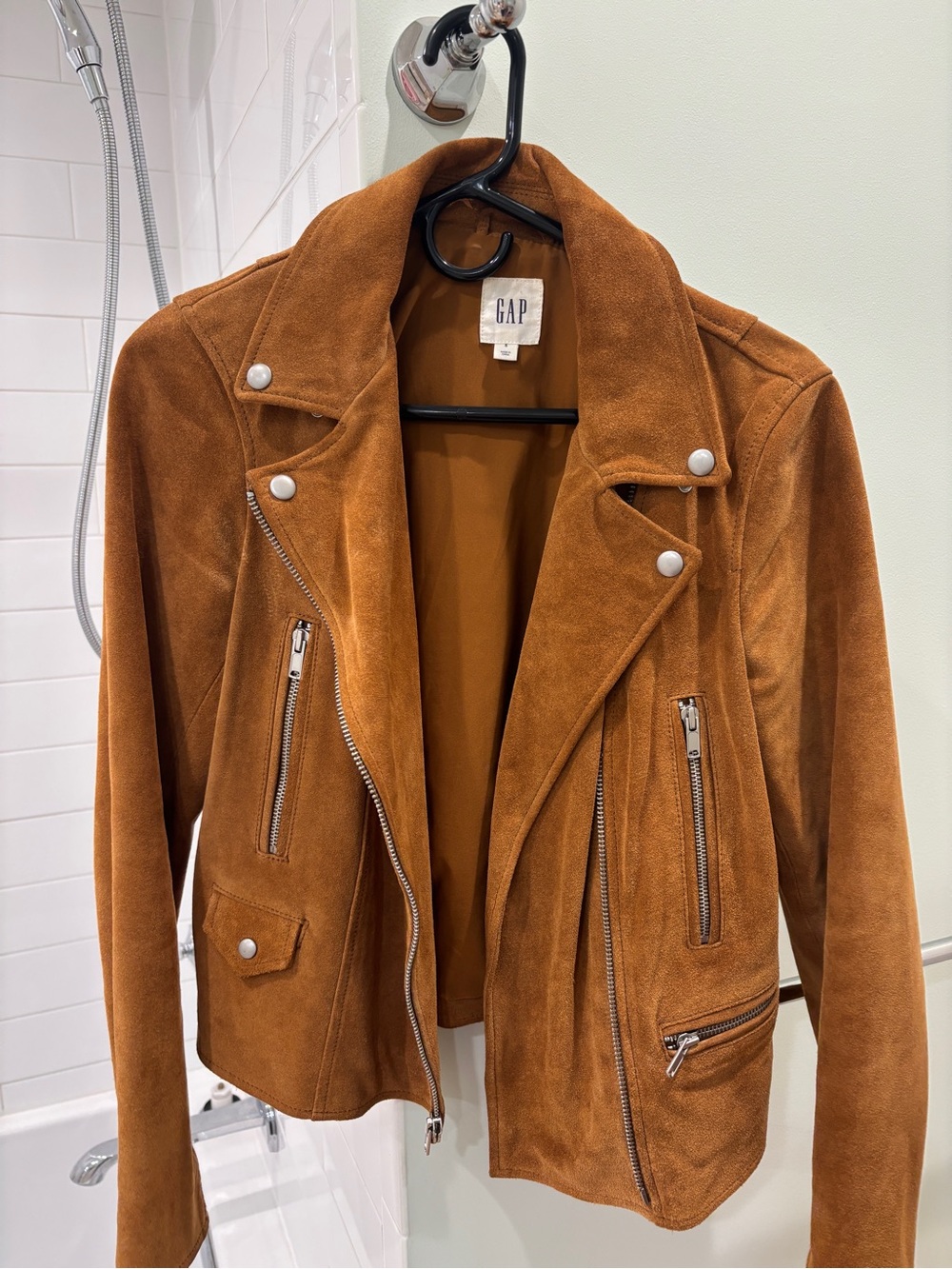 GAP Suede Moto Jacket in Chestnut